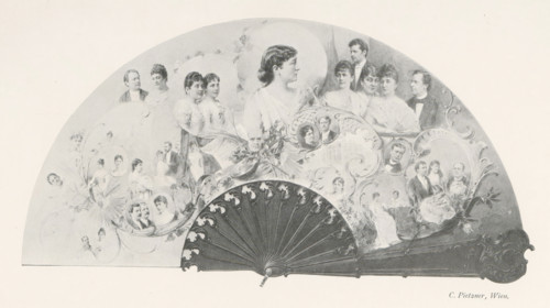 Fan with a collage of portraits of unknown men and women, page, photomechanical print, inscription: