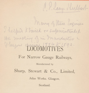 Locomotives for narrow gauge railways manufactures by Sharp, Stewart and Co., Limited, Atlas Works,