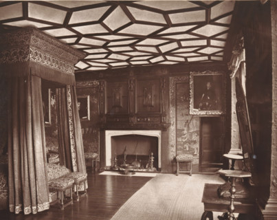 Interior of a bedroom at Knole House, The spangled bed-room, Knole, page, photomechanical print,
