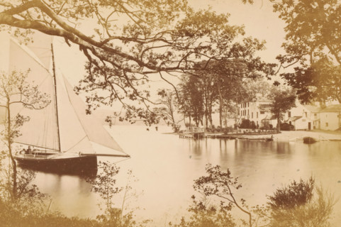 Sailboat on Lake Windermere near the ferry landing, Yachting at the Ferry, Winander Mere,