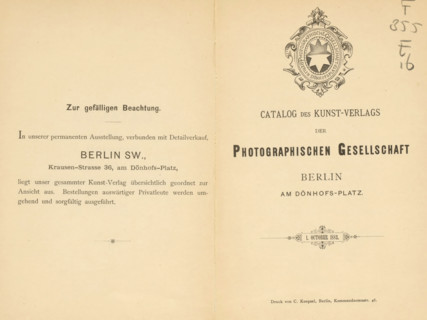 Catalog des Kunstverlags der Photographischen Gesellschaft Berlin 1. October 1883, book, name: