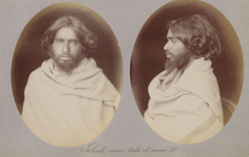 Selcodi, uomo toda di anni 20, Two portraits of Selcodi of the Toda tribe, photograph, page,