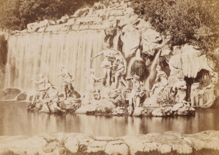 View of a fountain with women fleeing, photograph, page, c. 1850 - in or before 1860, photographer,