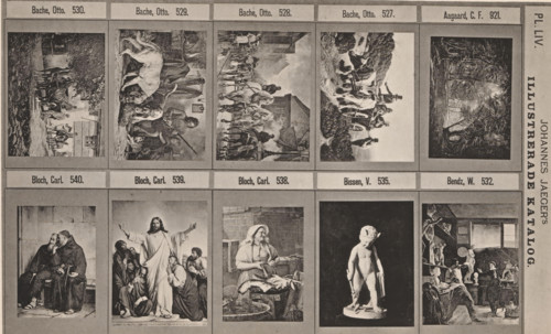 Photo reproduction of nine paintings and a sculpture, Johannes Jaeger's Illustrerade Catalog,