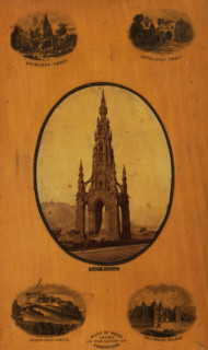 Scott Monument in Edinburgh, Scott's Monument, photograph, page, Photo is surrounded by 4 prints,