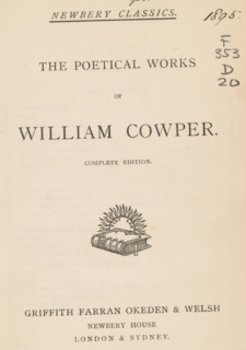 The poetical works of William Cowper, book, date: 'OCT, 1985', annotation: 'no s.', dedication: