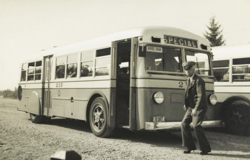 The newest buses, pneumatic brakes and gears, rear engine, Ariel Dam, Washington state, United