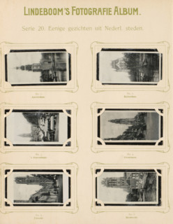 Six reproductions of photographs of the city centers of Amsterdam, Rotterdam, The Hague, Groningen,