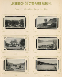 Six reproductions of photographed cityscapes from Mainz, Rüdesheim, Bonn, Bacharach, Sankt Goar and