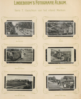 Six reproductions of photos of Marken, Views of the island of Marken, album page, reproduction,
