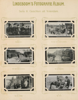 Six reproductions of photos of Volendam, Faces from Volendam, album page, reproduction,
