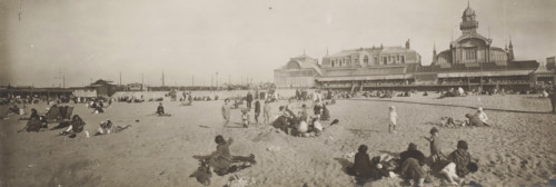 Beach on the North Sea coast, Belgium or France, panoramic photograph, Belgium, France, 1920 -