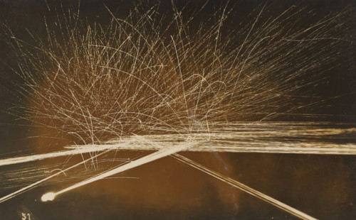 Barrage with machine gun(s) at evening or night, photograph, name: 'PHOTO WIDMER, WALLENSTADT',
