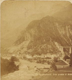 View of Amsteg with the Gotthard Massif, Switzerland, Chemin du St. Gothard : Les ponts à Amsteg,