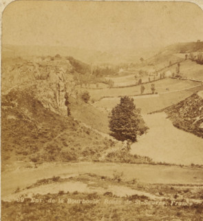 View of the cornfields between rocks in the vicinity of La Bourboule, France, Env. de la Bourboule,