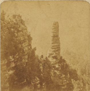 View of the rock formation Malý Pravcický kužel in the Elbe Sandstone Mountains, Czech Republic,