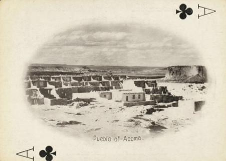 Pueblo of Acoma, Ace of clubs with a face on Acoma Pueblo, New Mexico, photograph, playing card,