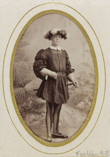 Portrait of a young man in costume with sword, referred to as CGJB Henny, album page, photograph,