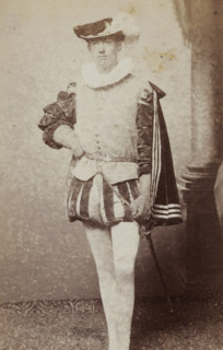 Portrait of a young man in costume with a sword, identified as JAE Rhede van der Kloot, album page,