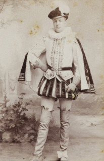 Portrait of a young man in costume with sword, referred to as A. Ypey, album page, photograph,