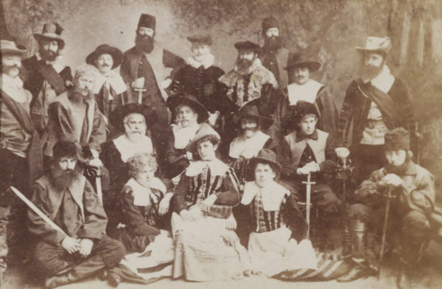 Group portrait of students in costume, album page, photograph, carte-de-visite, This photo is part