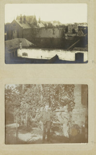View of a walled prison complex with church in Oslebshausen, photograph, postcard, Part of Photo