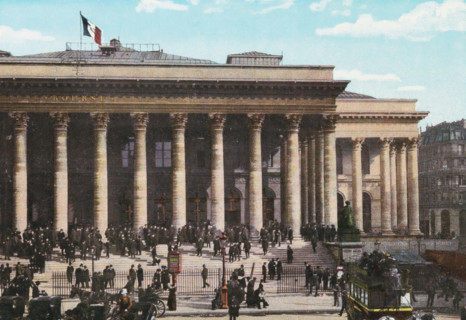 Paris. - La Bourse., View of the Paris Stock Exchange, photograph, page, Part of Photo album with