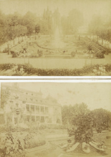 Fountain with flower beds in the Palm Garden of Frankfurt, probably seen from the