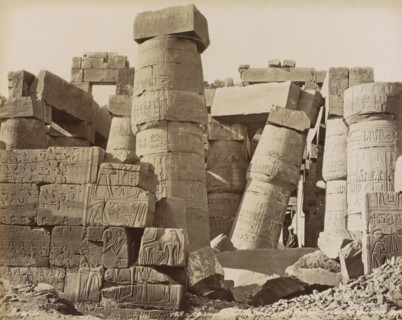 Columns with hieroglyphs of the Great Hall (Hypylical Hall) in the Temple of Karnak, Karnak Ruins