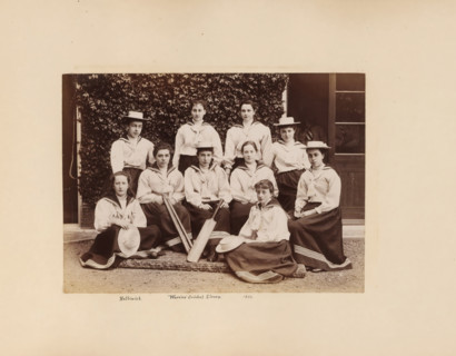 Group portrait with ten young women from the cricket team of the Halliwick School for Girls, album
