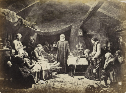 Photo reproduction of (presumably) a print after a painting by Adolph Tidemand, 'Communion of the
