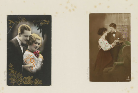 Volendam, Portrait of four children in Volendam traditional costume, album page, photograph,