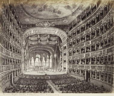 Photo reproduction of (presumably) a print of the Teatro San Carlo in Naples, Naples Theatre S.