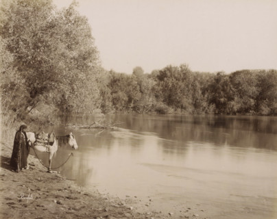 Cours du Jourdain.- The course of the Jordan, Man with a horse on the bank of the Jordan,