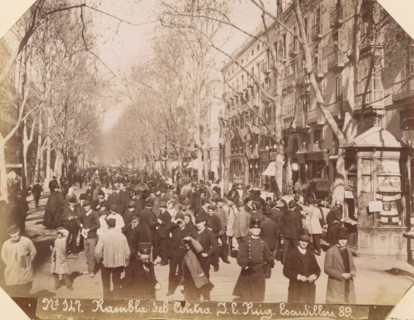 Rambla del Centro, Street view at Rambla dels Caputxins in Barcelona, album page, photograph, This