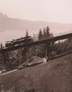 Rigi Railway (Schnurtobel Bridge), View of the Rigi Railway bridge with mountains in the