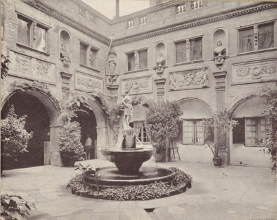Courtyard of the castle of Pierrefonds, album page, photomechanical print, This print is part of an