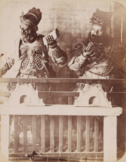 Two guardians, presumably from the Chenghuang Temple in Shanghai, photograph, annotation: 'Shanghai