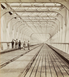 Kuilenburg railway bridge over the Lek, stereograph, photographer: Pieter Oosterhuis, Culemborg,