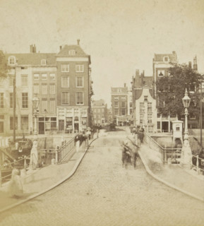 View of a bridge in Rotterdam, Leeuwen Bridge, Rotterdam, stereograph, inscription: '1200', 1861 -