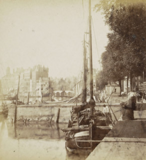 Cityscape with a harbor in Rotterdam, stereograph, Rotterdam, 1861 - 1870, photographer,