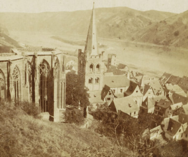 Panorama de Bacharach, View of the Werner Chapel and St. Peter's Church in Bacharach, Germany,