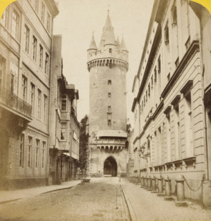 Tour d'Eseinheim à Francfort, Eschenheimer Turm in Frankfurt am Main, Bords du Rhin, stereograph,