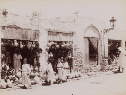 View of a jar shop, photograph, inscription: 'illegible', Middle East, 1860 - 1900, photographer,