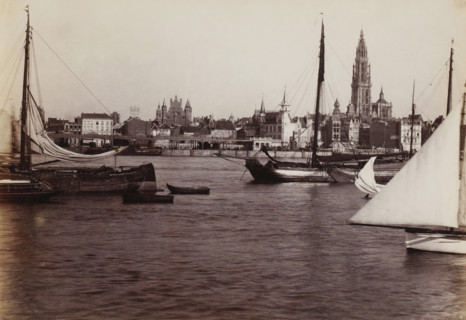 View of Antwerp from the Scheldt, Belgium, photograph, Antwerp, 1851 - 1900, photographer, paper,