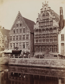 View of the Graslei in Ghent, Belgium, photograph, Ghent, 1851 - 1900, photographer, paper, albumen