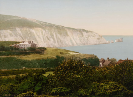 View of Alum Bay on the Isle of Wight, in the distance on the right the Needles, IOW Alum Bay &
