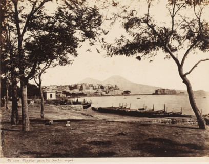 View of Naples, Castel dell'Ovo and Vesuvius, Italy, Prize du Jardin royal, Naples, photograph,