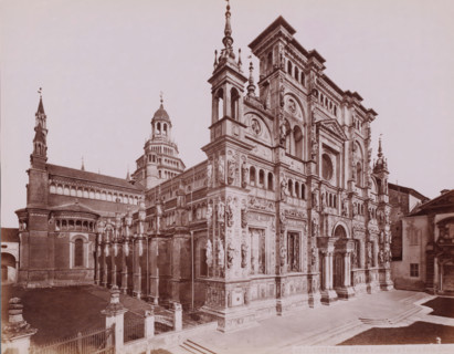 Exterior of the monastery church Certosa di Pavia in Pavia, Italy, Facciata e Fianco della Chiesa,