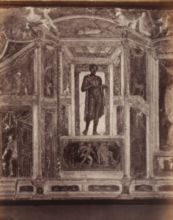 Photo reproduction of a fresco depicting a standing man in Pompeii, Italy, photograph,